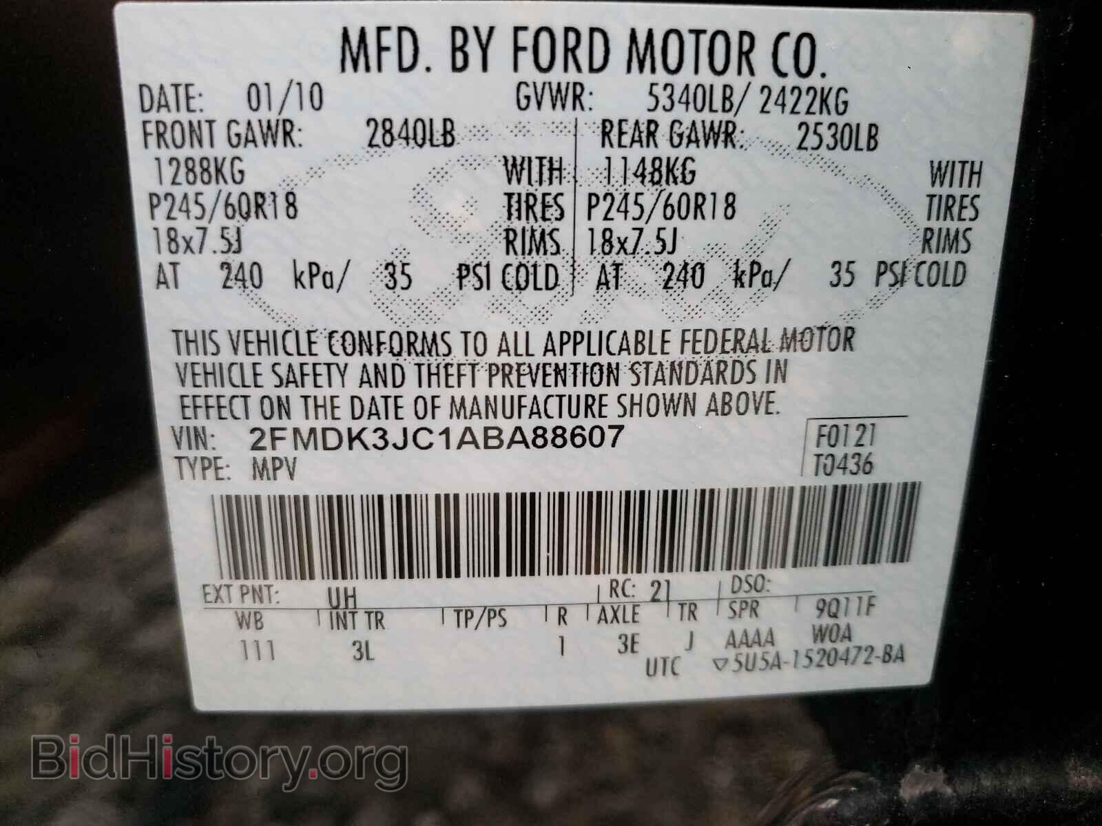 2010 FORD EDGE - VIN: 2FMDK3JC1ABA88607 - Фото 10