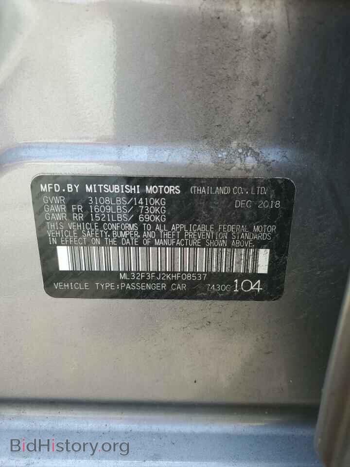 2019 MITSUBISHI MIRAGE - VIN: ML32F3FJ2KHF08537 - Фото 10