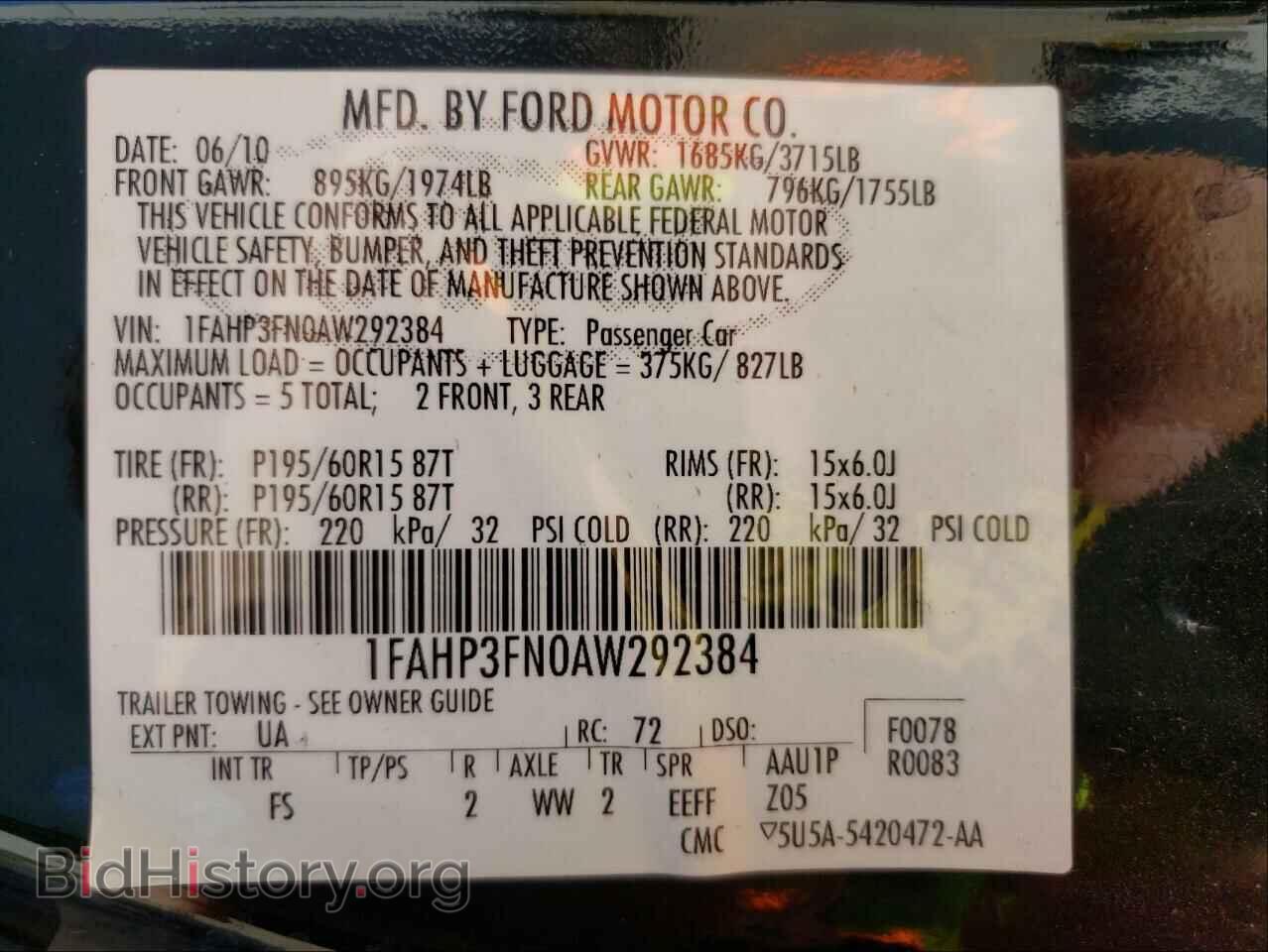 2010 FORD FOCUS - VIN: 1FAHP3FN0AW292384 - Фото 10