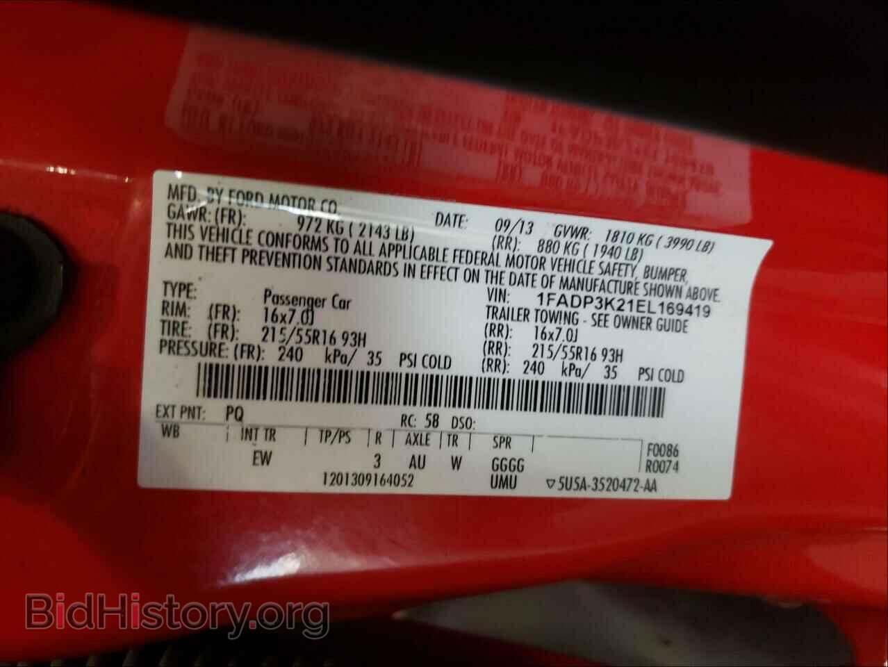 2014 FORD FOCUS - VIN: 1FADP3K21EL169419 - Фото 10