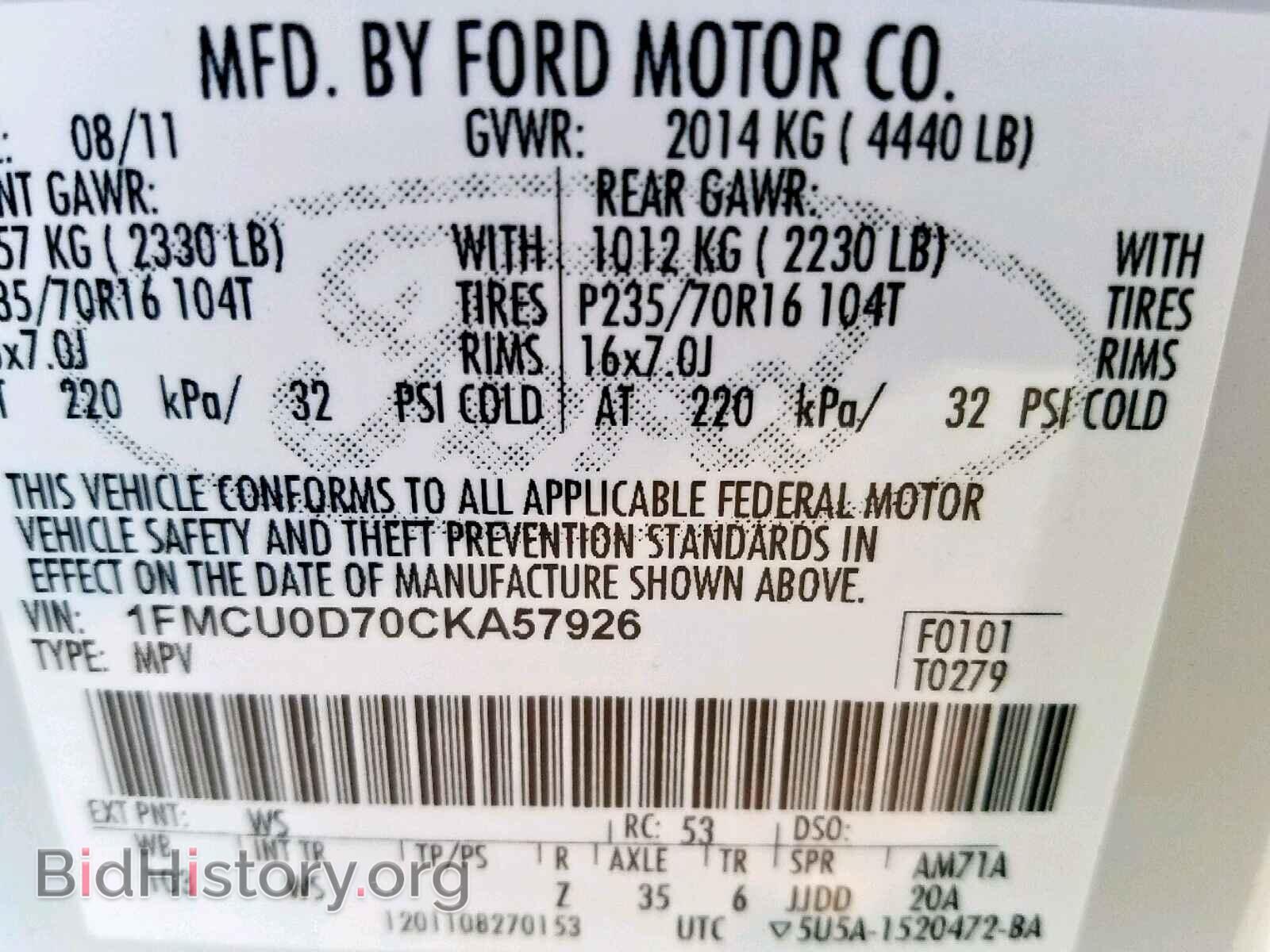 2012 FORD ESCAPE - VIN: 1FMCU0D70CKA57926 - Photo 10