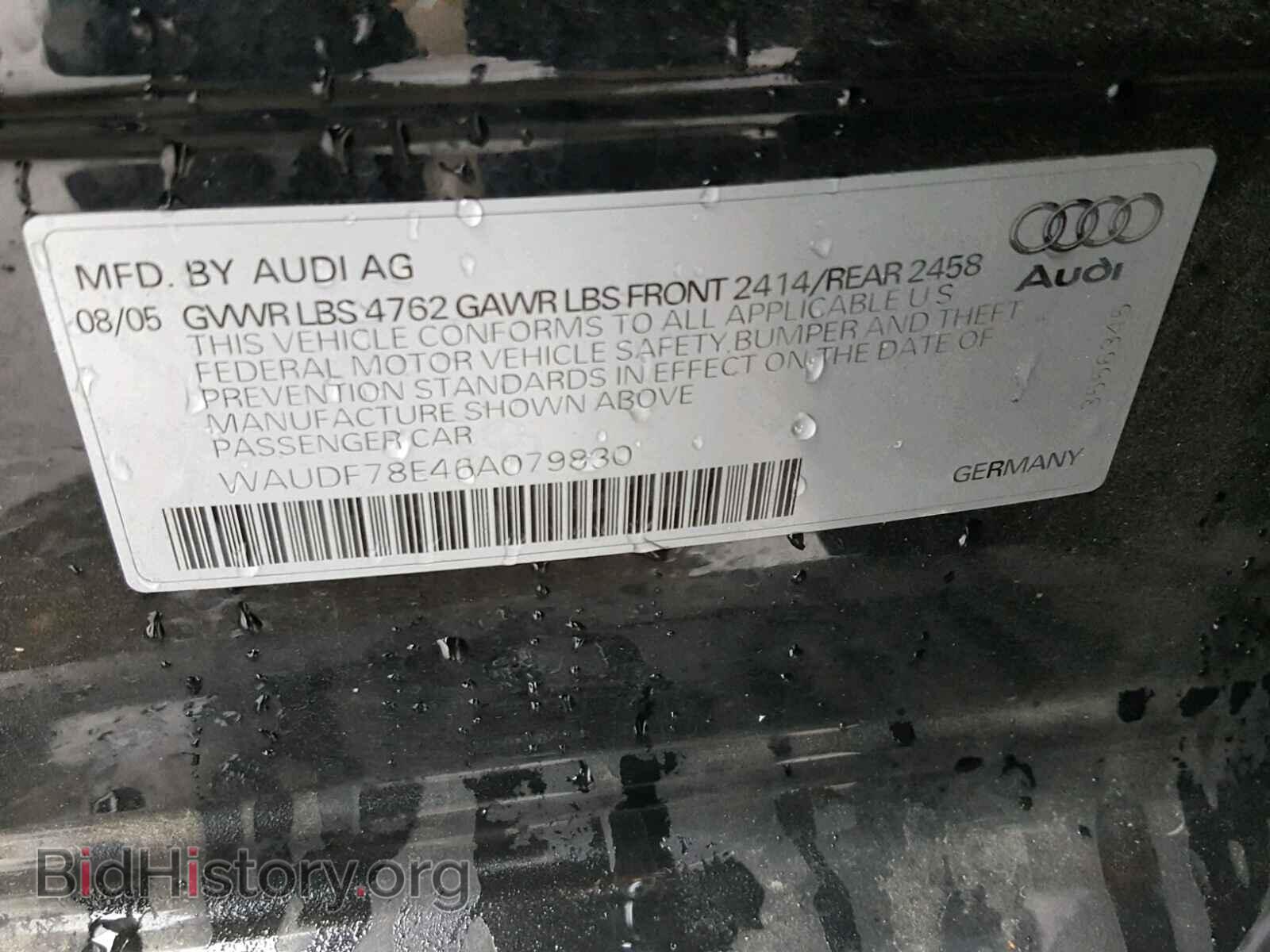 2006 AUDI A4 - VIN: WAUDF78E46A079830 - Фото 10
