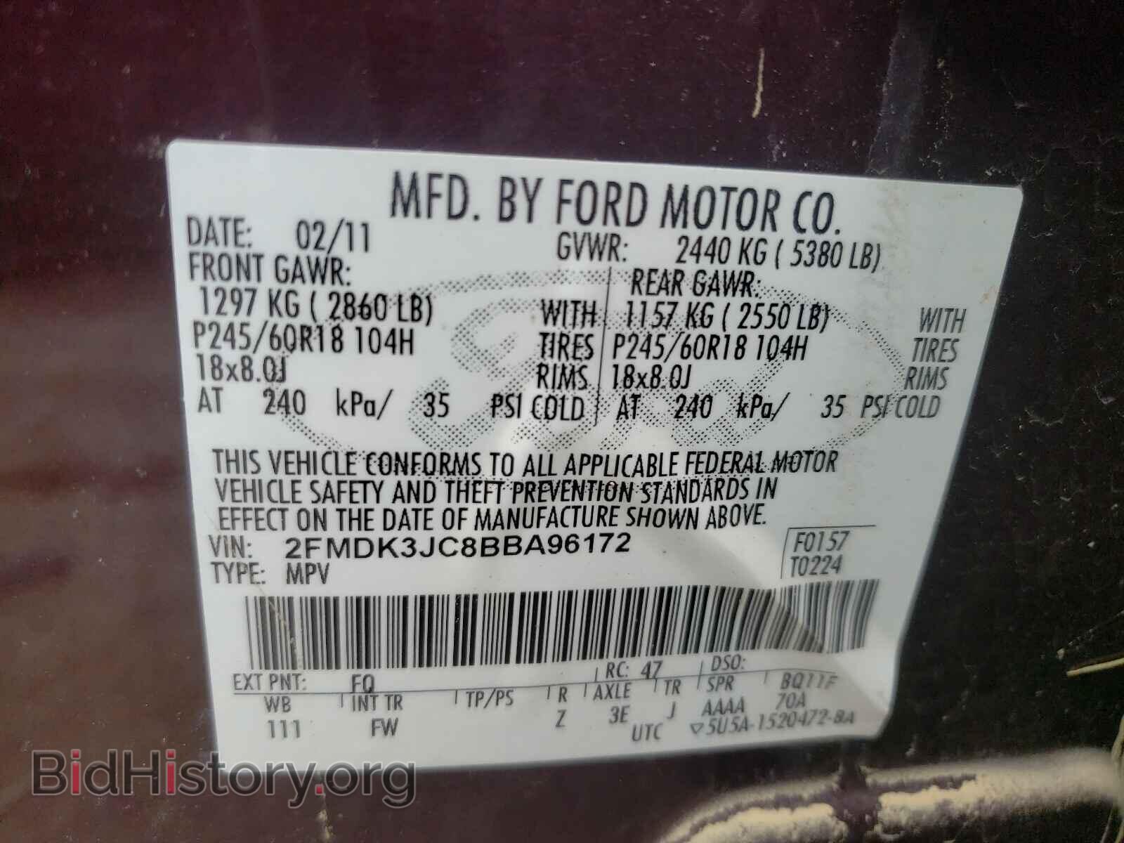 2011 FORD EDGE - VIN: 2FMDK3JC8BBA96172 - Фото 10