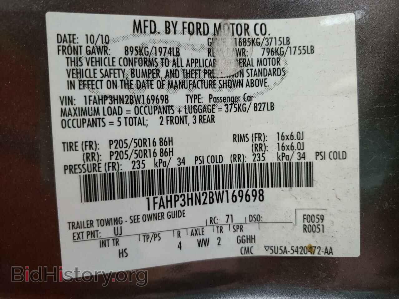 2011 FORD FOCUS - VIN: 1FAHP3HN2BW169698 - Фото 10