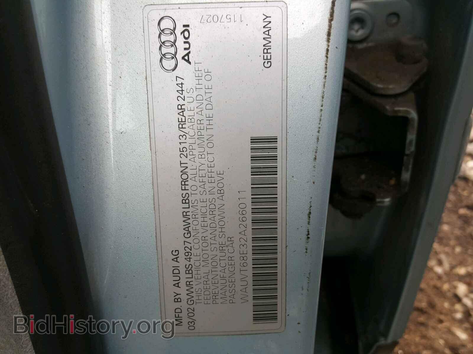 2002 AUDI A4 - VIN: WAUVT68E32A266011 - Фото 10