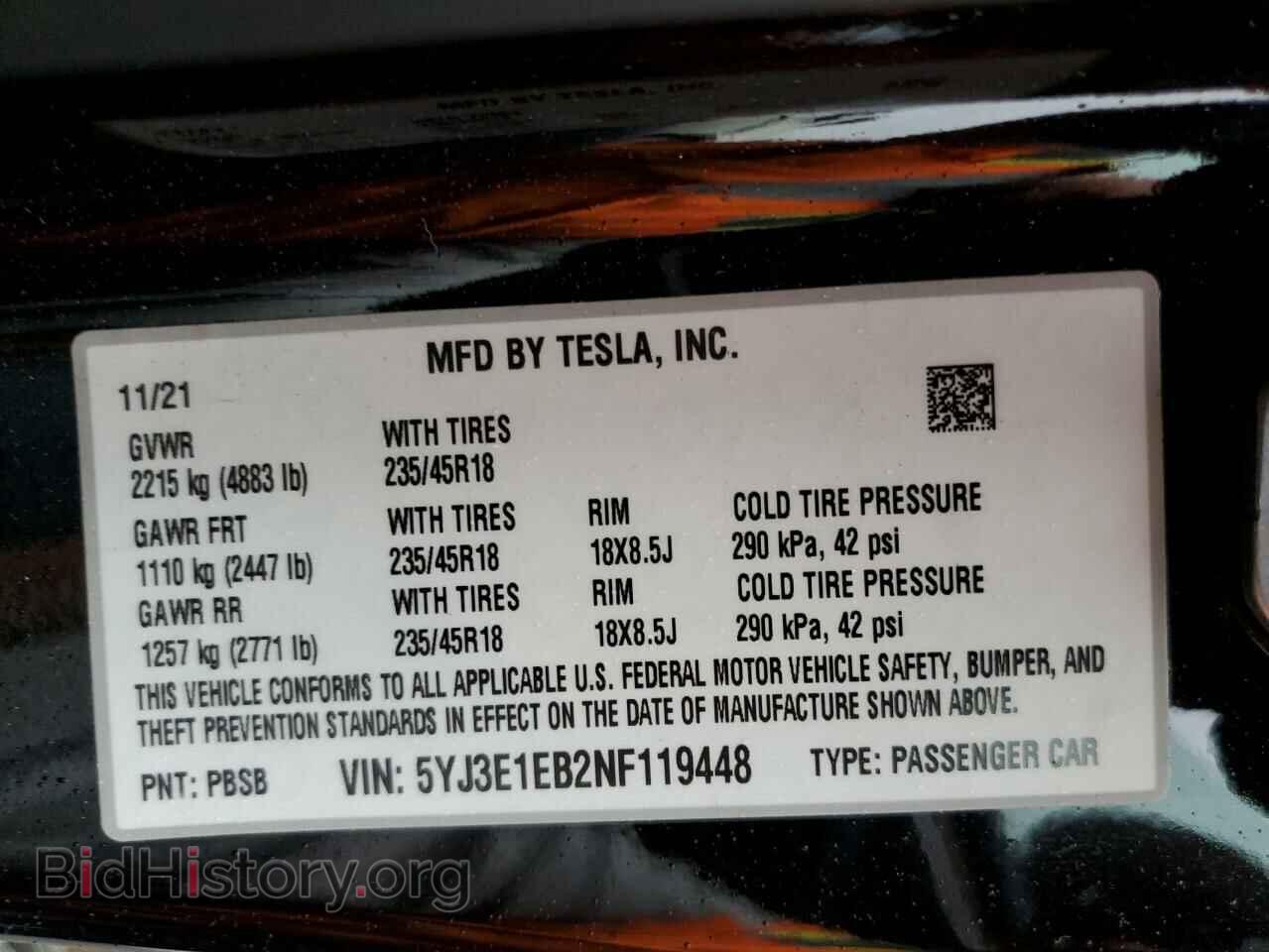 2022 TESLA MODEL 3 - VIN: 5YJ3E1EB2NF119448 - Фото 12