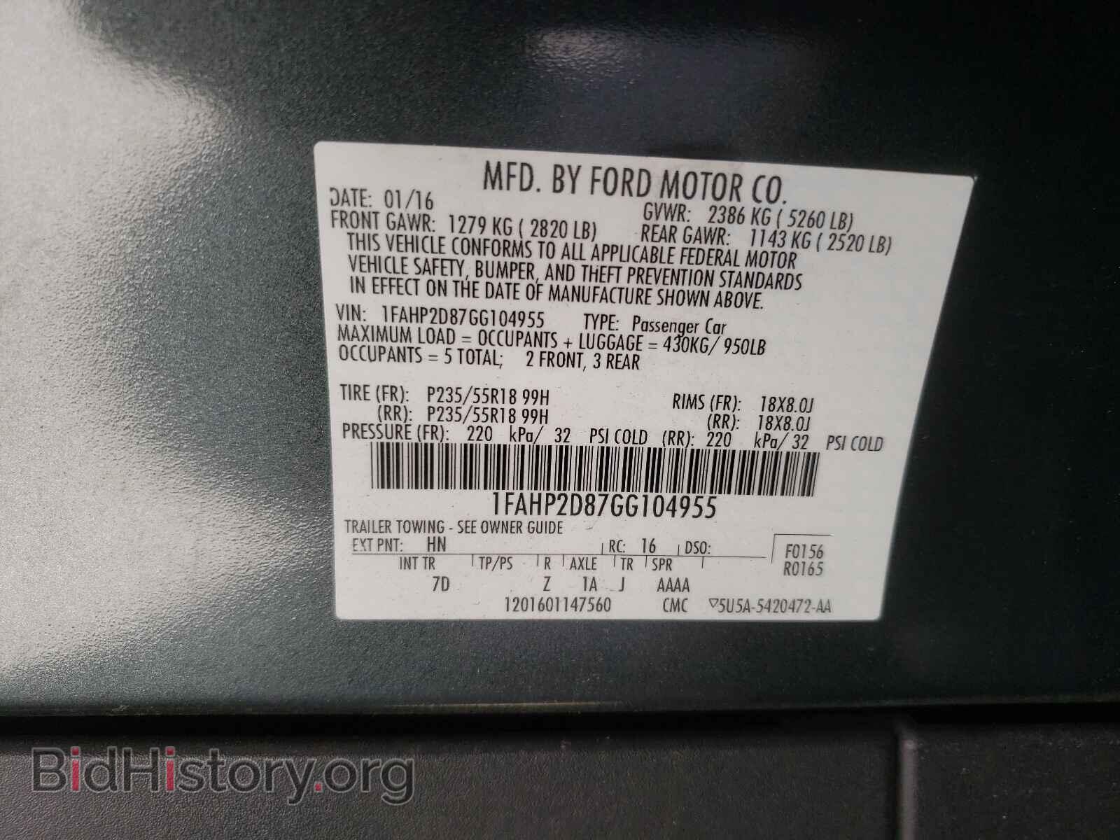 2016 FORD TAURUS - VIN: 1FAHP2D87GG104955 - Photo 10