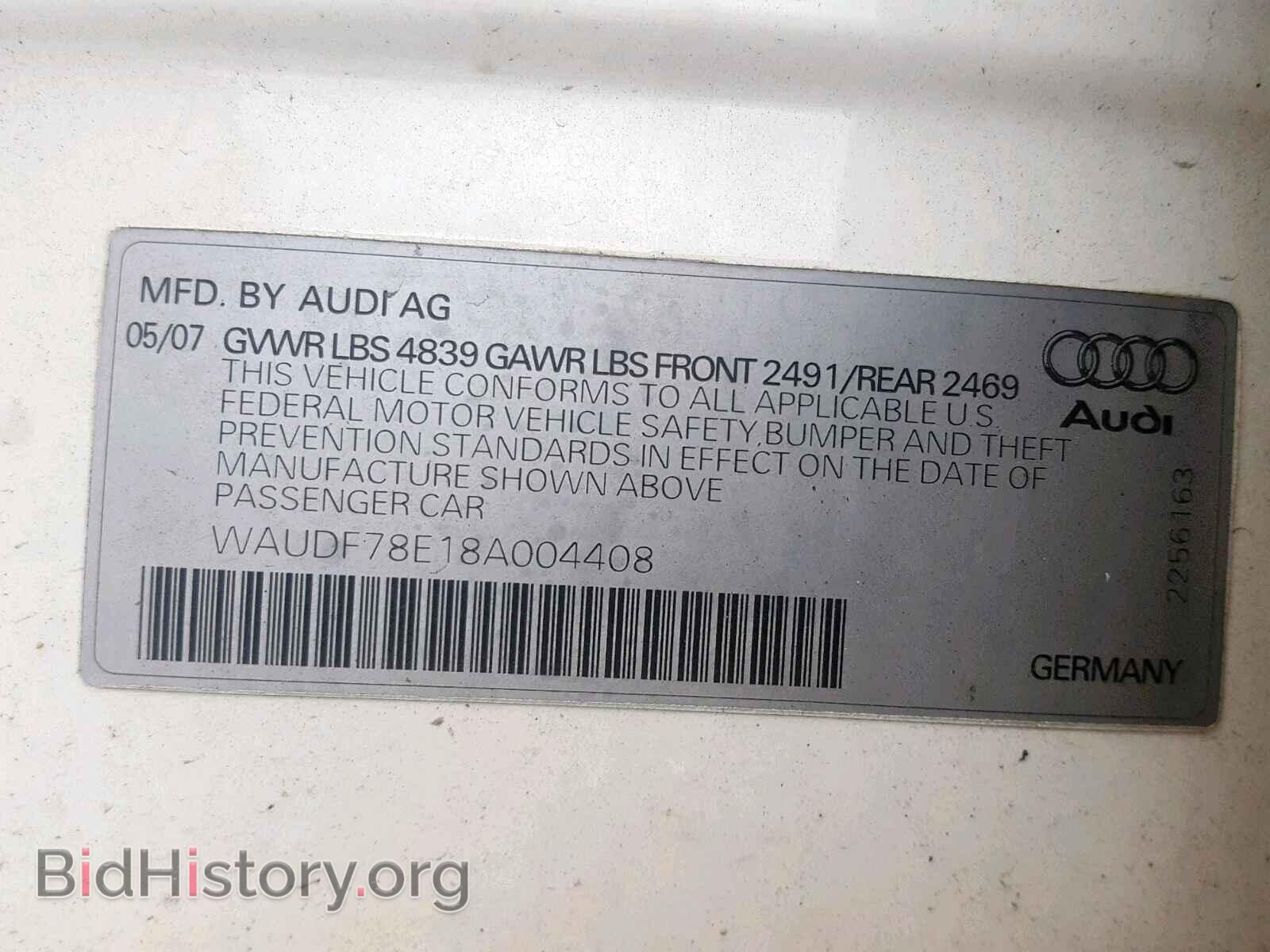 2008 AUDI A4 - VIN: WAUDF78E18A004408 - Фото 10