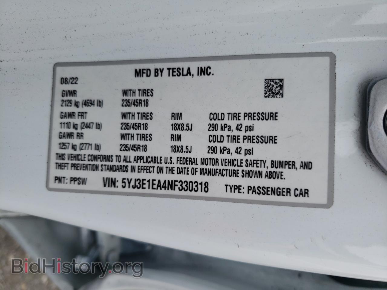 2022 TESLA MODEL 3 - VIN: 5YJ3E1EA4NF330318 - Photo 13