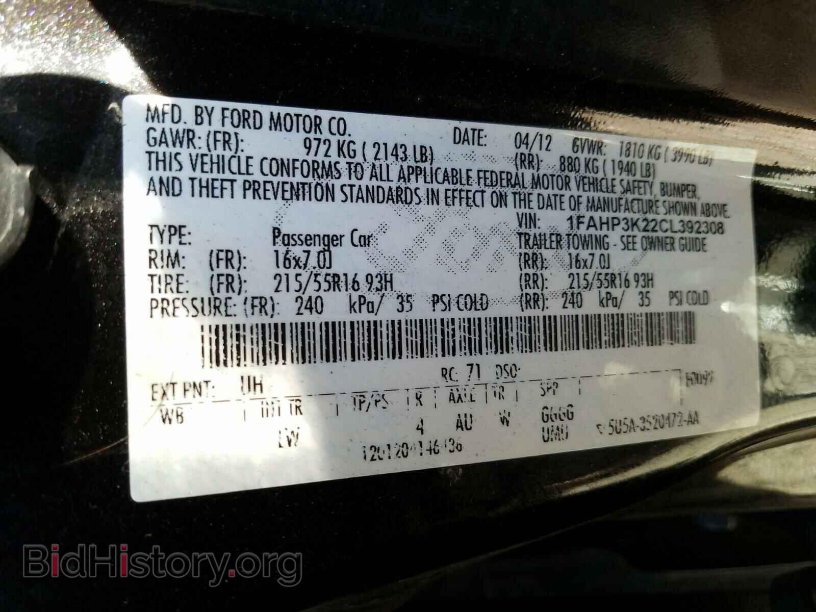 2012 FORD FOCUS - VIN: 1FAHP3K22CL392308 - Фото 10