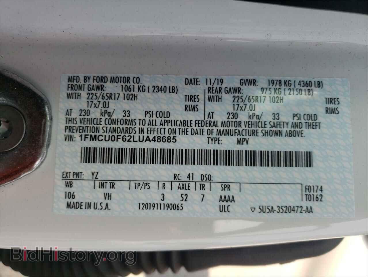 2020 FORD ESCAPE - VIN: 1FMCU0F62LUA48685 - Фото 10