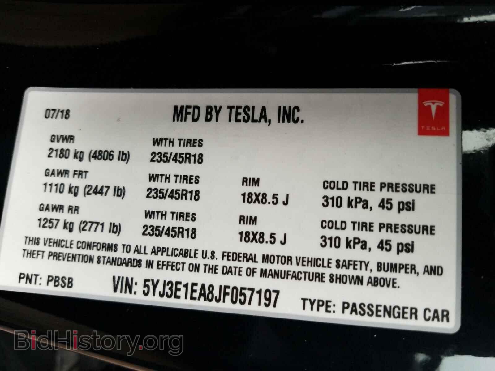 2018 TESLA MODEL 3 - VIN: 5YJ3E1EA8JF057197 - Photo 10