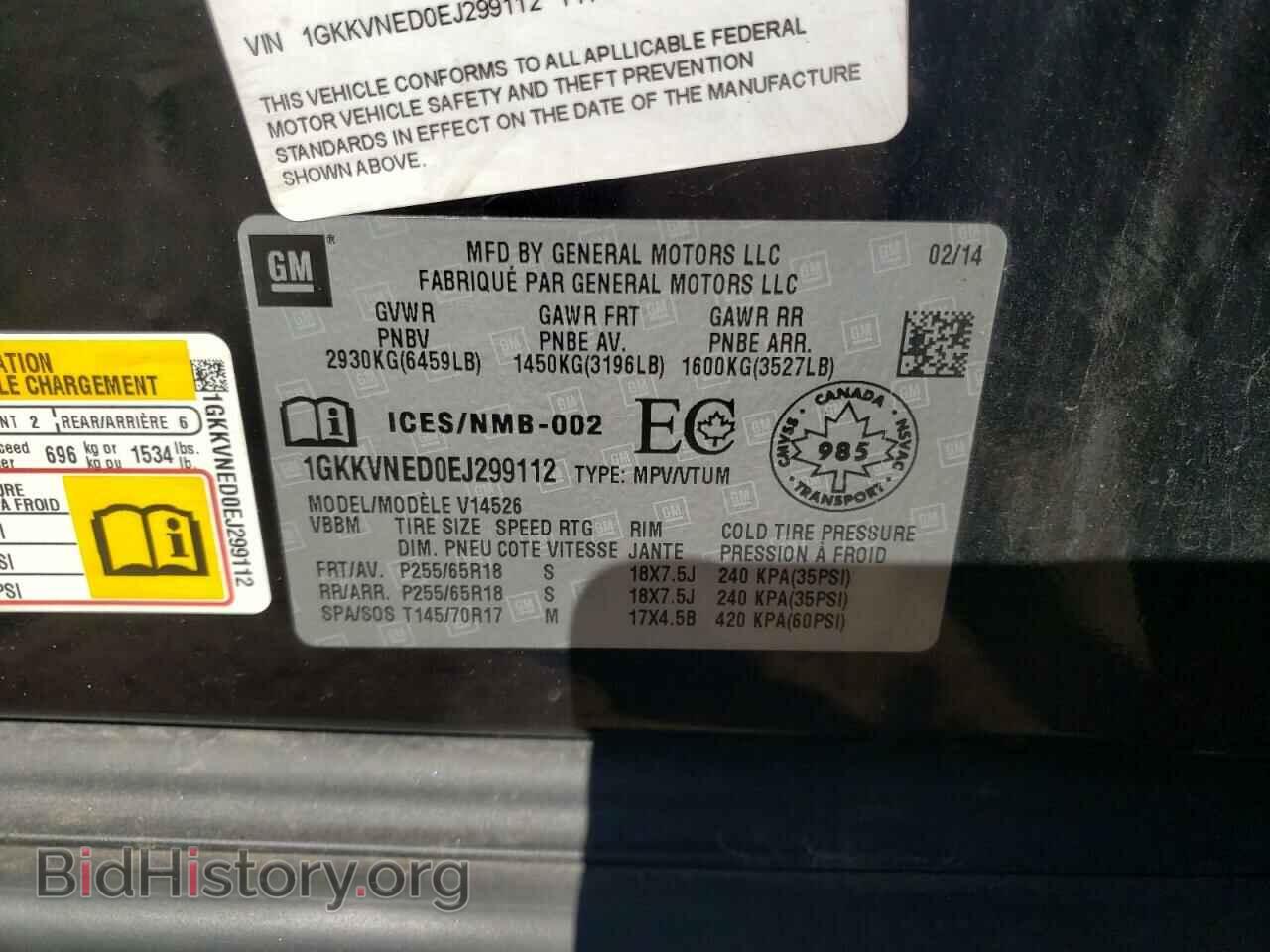 2014 GMC ACADIA - VIN: 1GKKVNED0EJ299112 - Фото 10