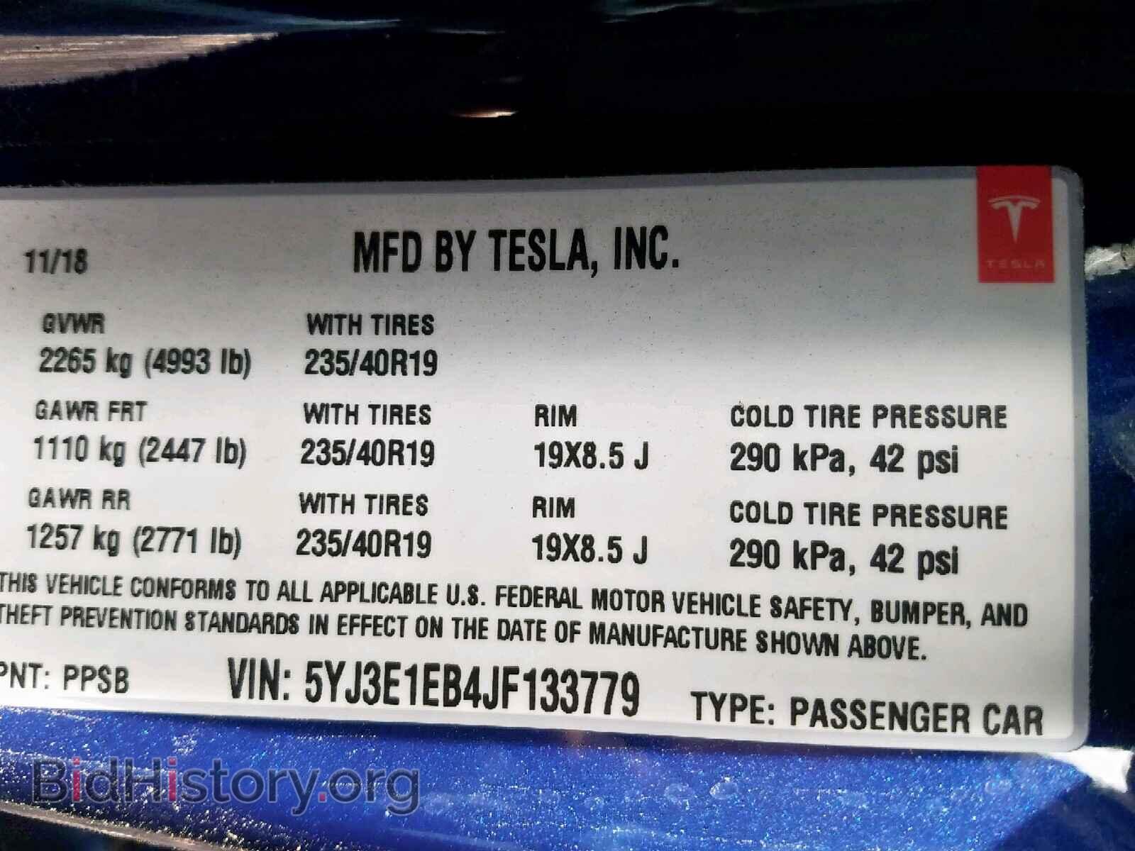 2018 TESLA MODEL 3 - VIN: 5YJ3E1EB4JF133779 - Фото 10