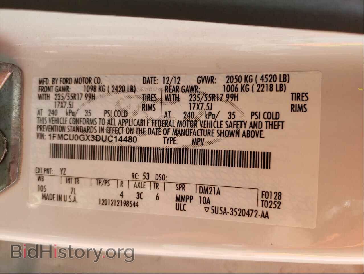 2013 FORD ESCAPE - VIN: 1FMCU0GX3DUC14480 - Фото 10