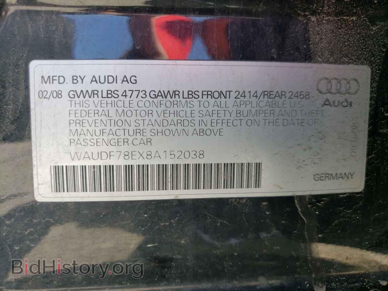 2008 AUDI A4 - VIN: WAUDF78EX8A152038 - Фото 12
