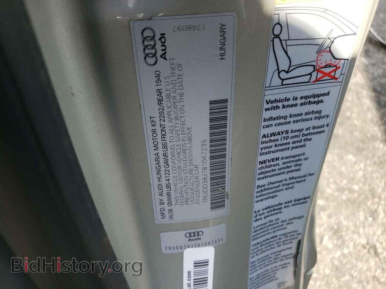 2008 AUDI TT - VIN: TRUDD38J781047235 - Фото 10