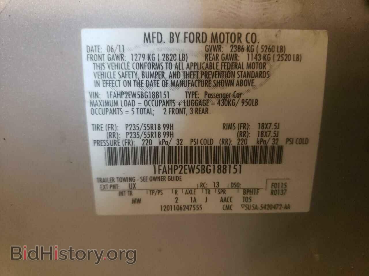 2011 FORD TAURUS - VIN: 1FAHP2EW5BG188151 - Photo 10