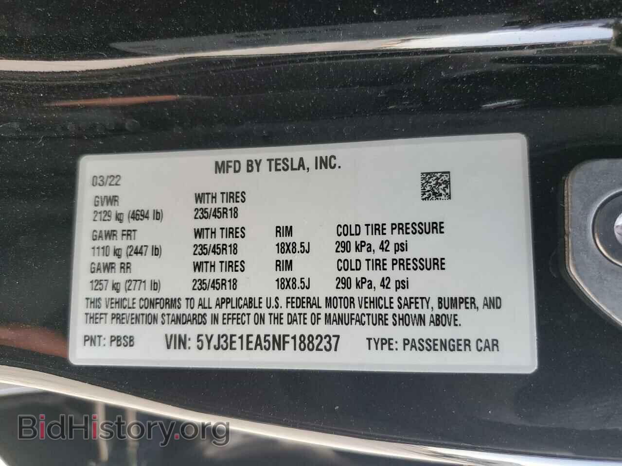 2022 TESLA MODEL 3 - VIN: 5YJ3E1EA5NF188237 - Фото 10