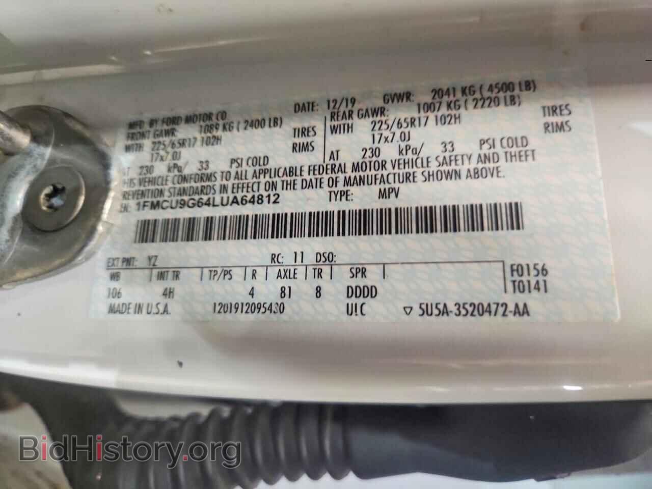2020 FORD ESCAPE - VIN: 1FMCU9G64LUA64812 - Фото 13