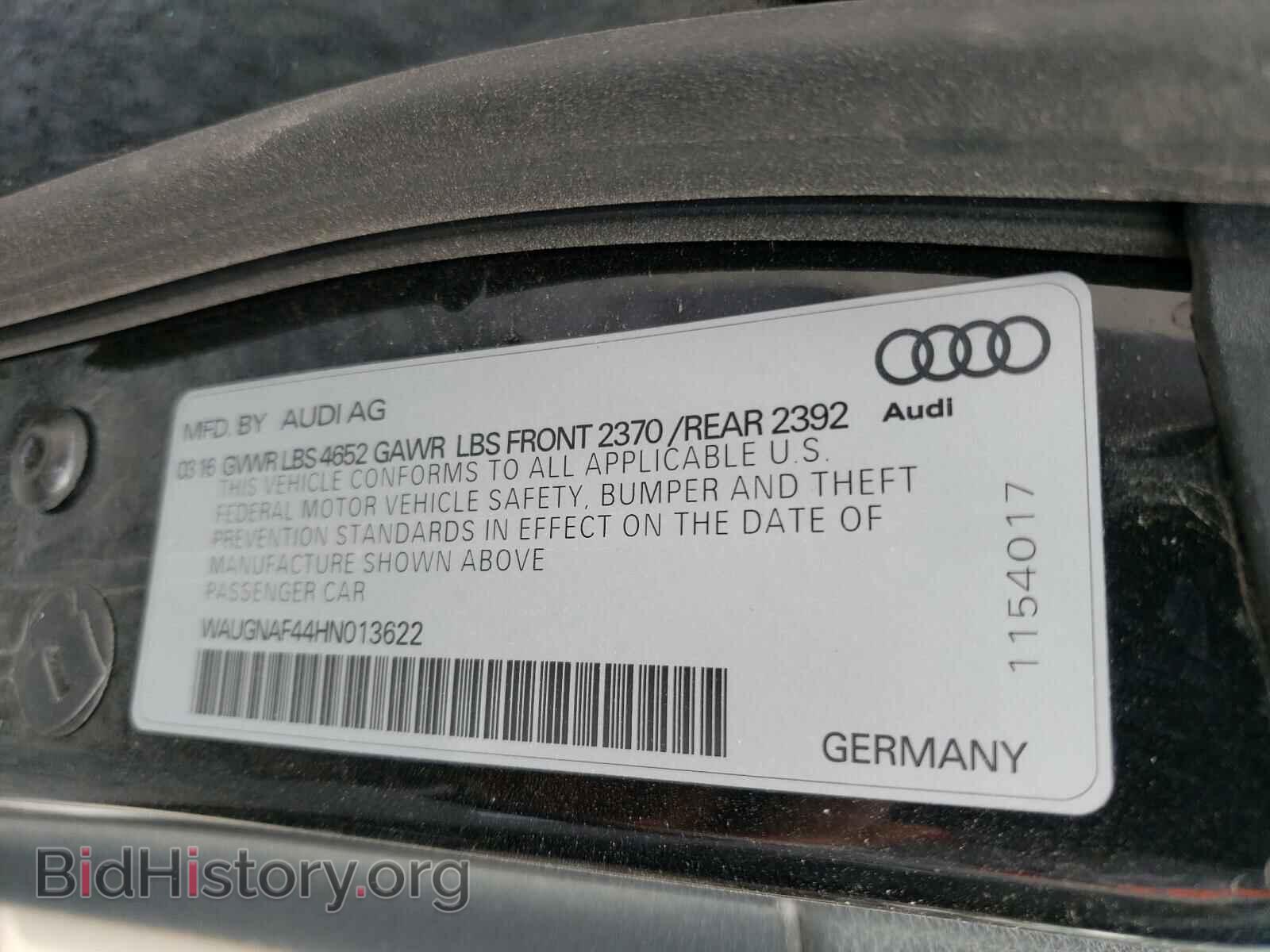 2017 AUDI A4 - VIN: WAUGNAF44HN013622 - Фото 10