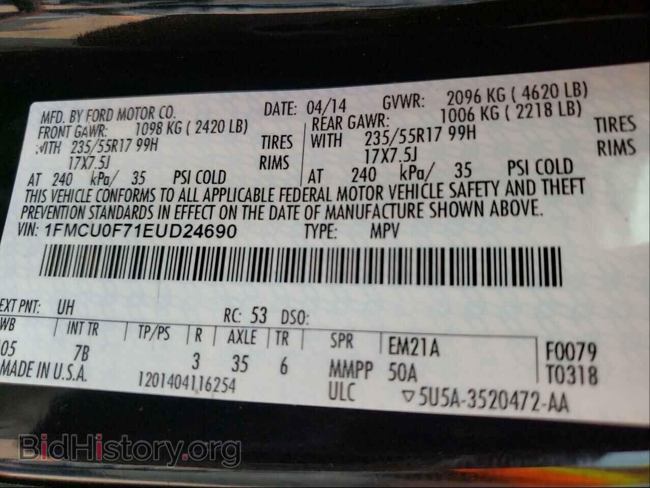 2014 FORD ESCAPE - VIN: 1FMCU0F71EUD24690 - Фото 10