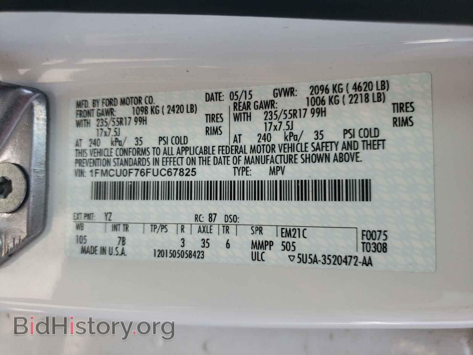 2015 FORD ESCAPE - VIN: 1FMCU0F76FUC67825 - Photo 10