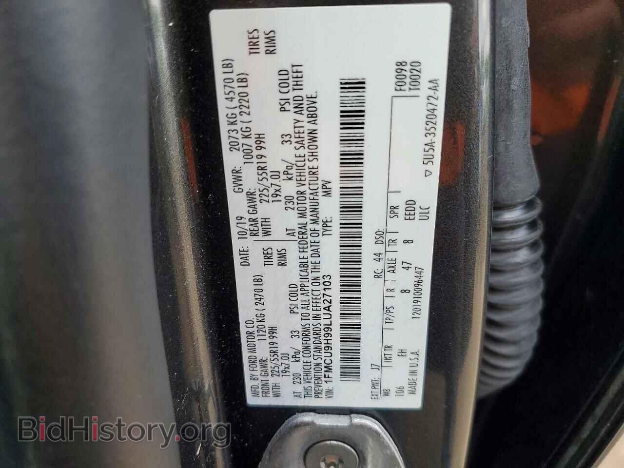 2020 FORD ESCAPE - VIN: 1FMCU9H99LUA27103 - Photo 13