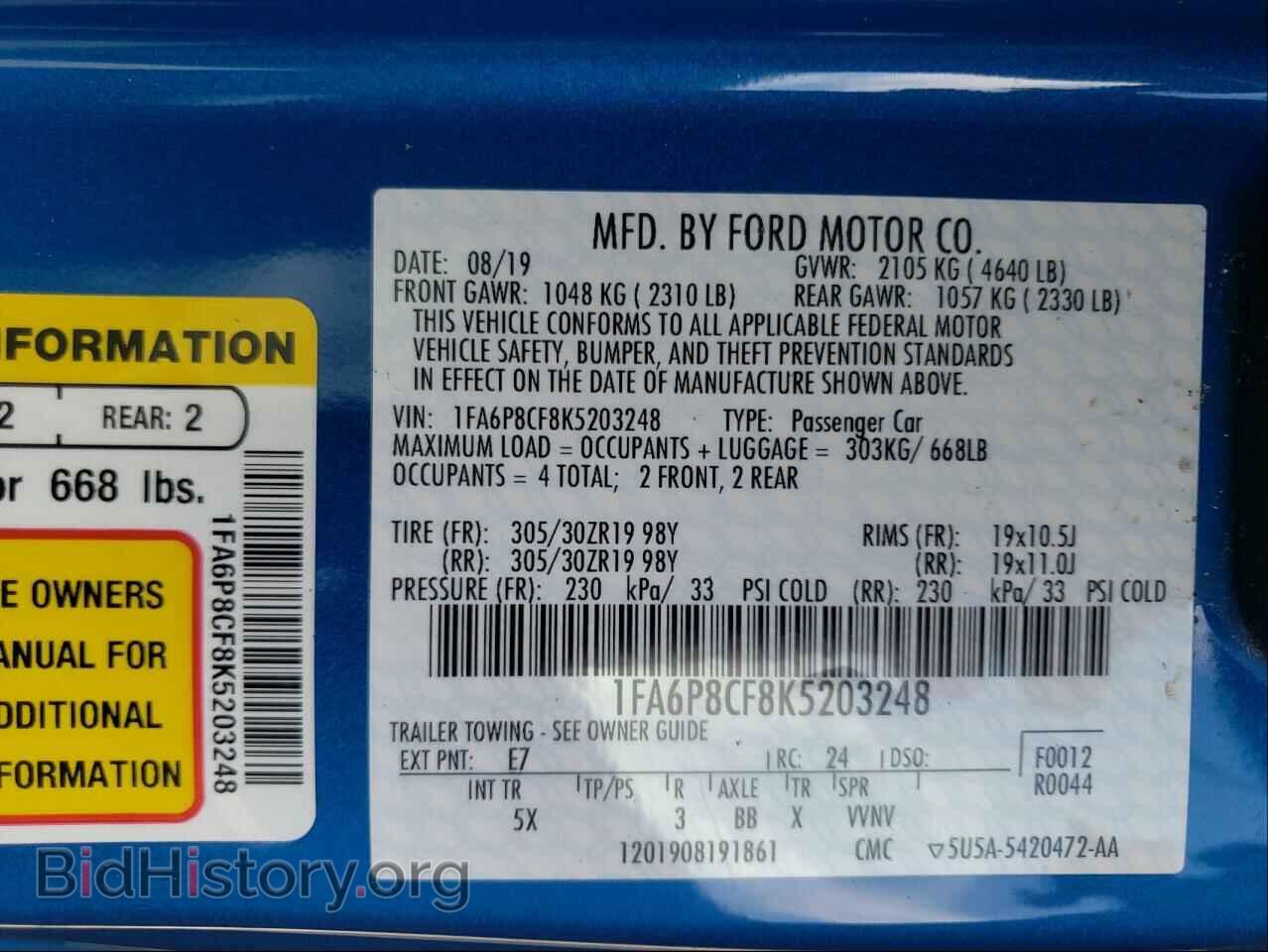 2019 FORD MUSTANG - VIN: 1FA6P8CF8K5203248 - Фото 10