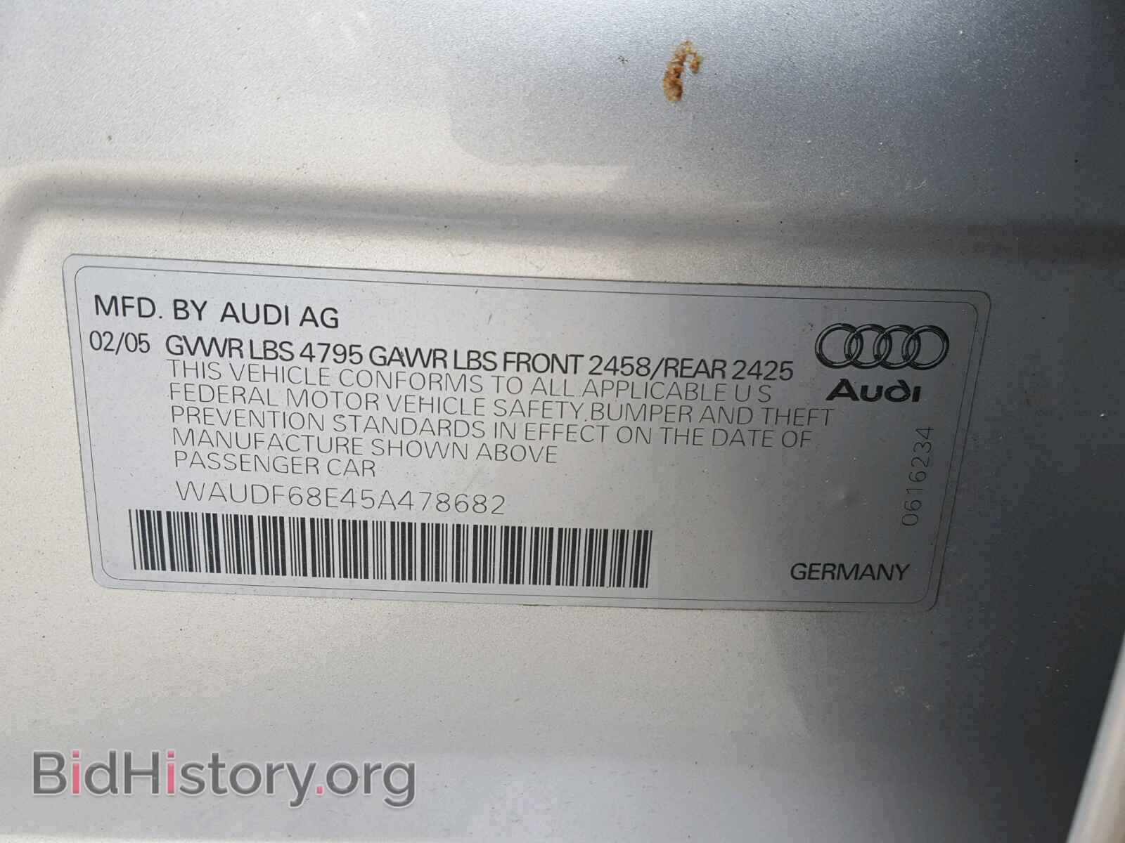 2005 AUDI A4 - VIN: WAUDF68E45A478682 - Фото 10
