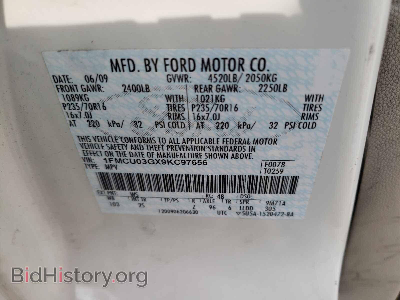 2009 FORD ESCAPE - VIN: 1FMCU03GX9KC97656 - Фото 10