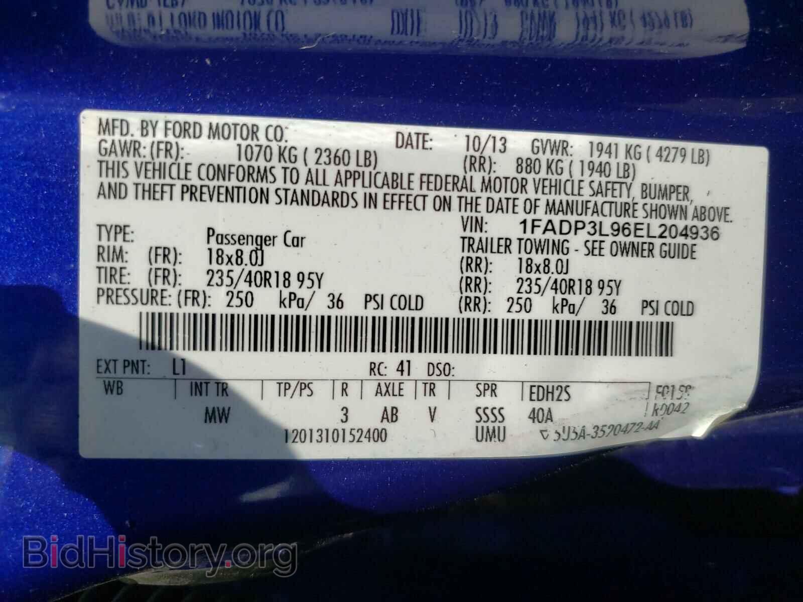 2014 FORD FOCUS - VIN: 1FADP3L96EL204936 - Фото 10