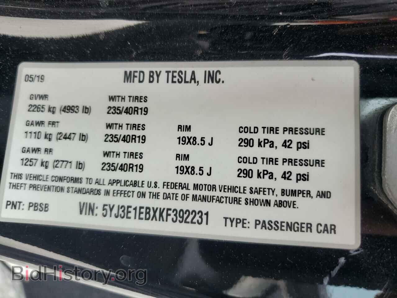 2019 TESLA MODEL 3 - VIN: 5YJ3E1EBXKF392231 - Фото 13