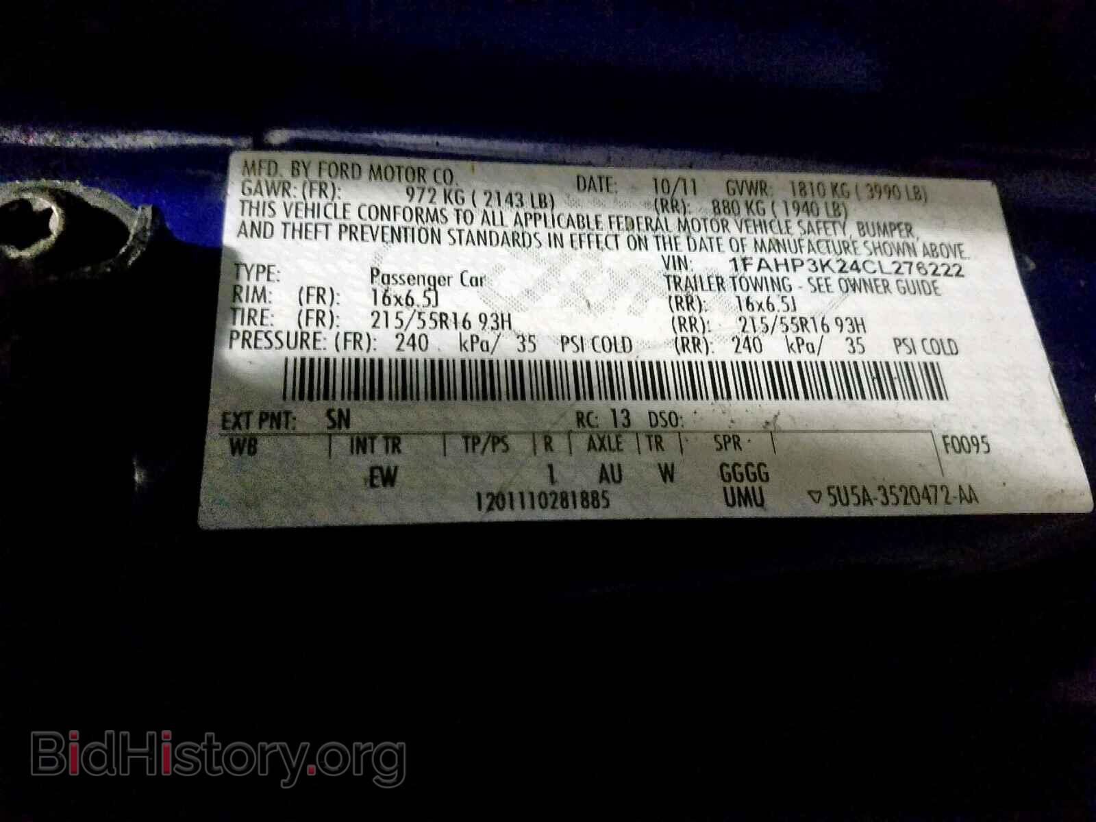 2012 FORD FOCUS SE - VIN: 1FAHP3K24CL276222 - Фото 10