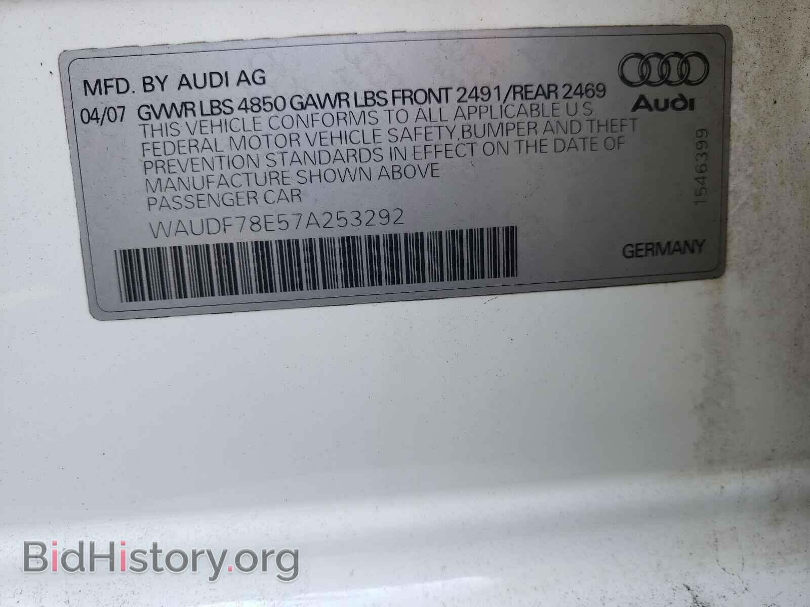 2007 AUDI A4 - VIN: WAUDF78E57A253292 - Фото 10