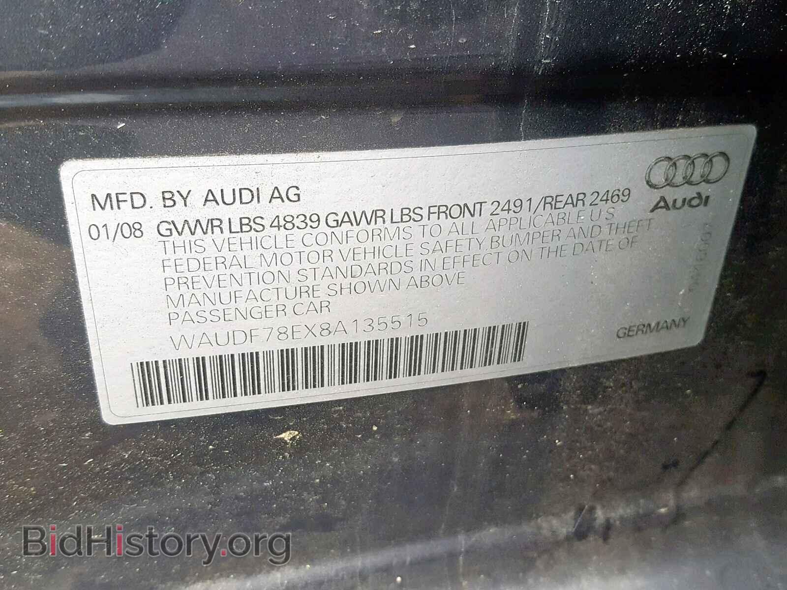 2008 AUDI A4 - VIN: WAUDF78EX8A135515 - Фото 10