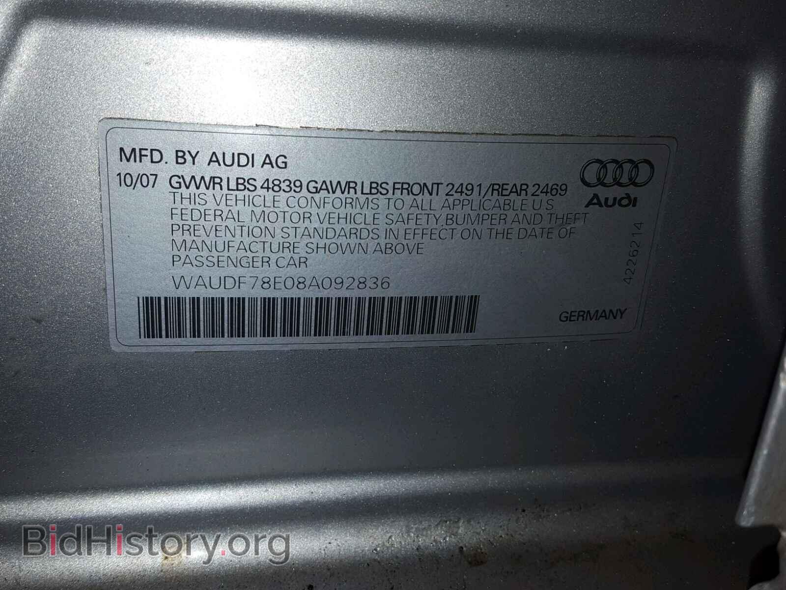 2008 AUDI A4 - VIN: WAUDF78E08A092836 - Фото 10