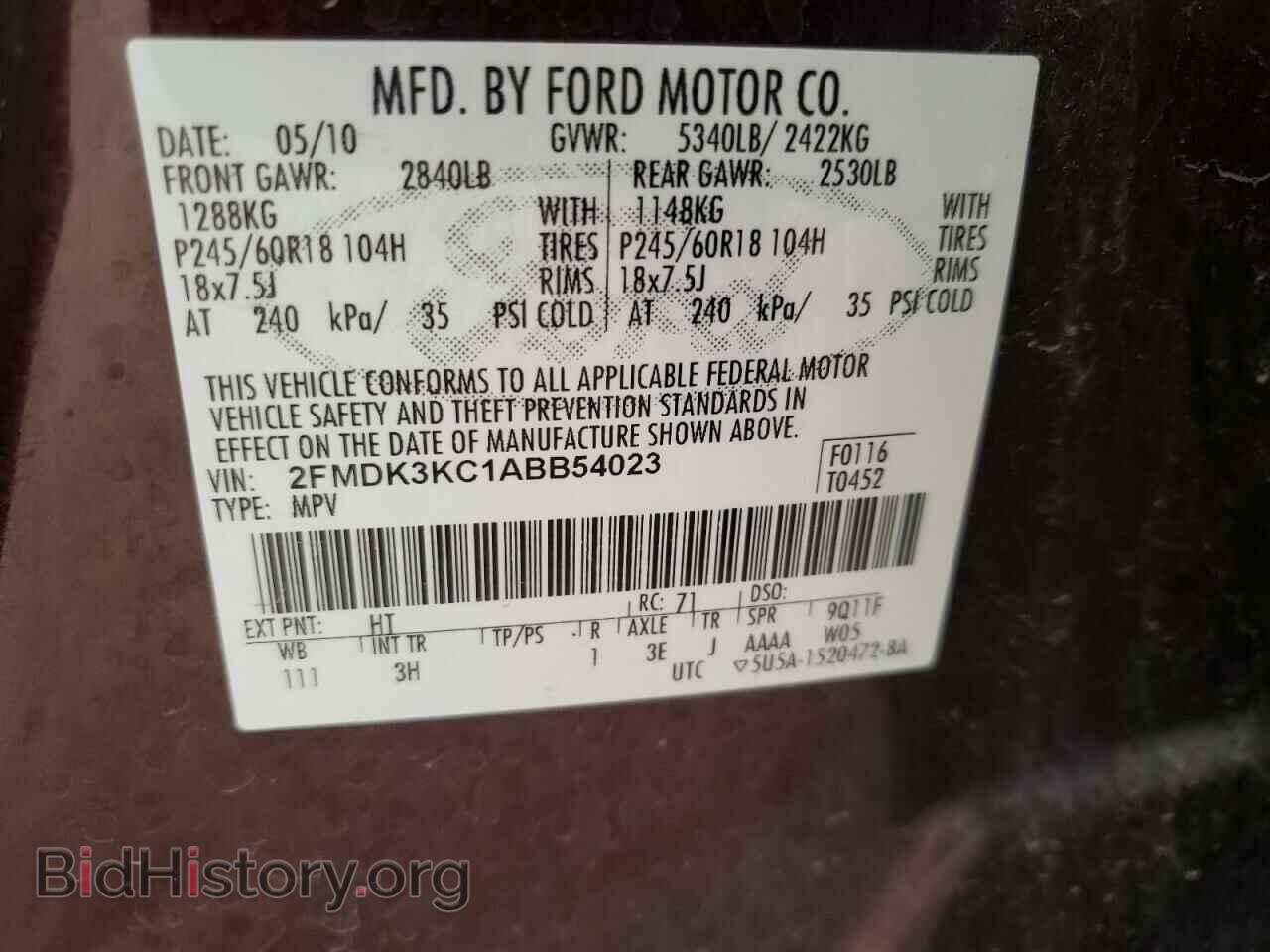 2010 FORD EDGE - VIN: 2FMDK3KC1ABB54023 - Photo 10