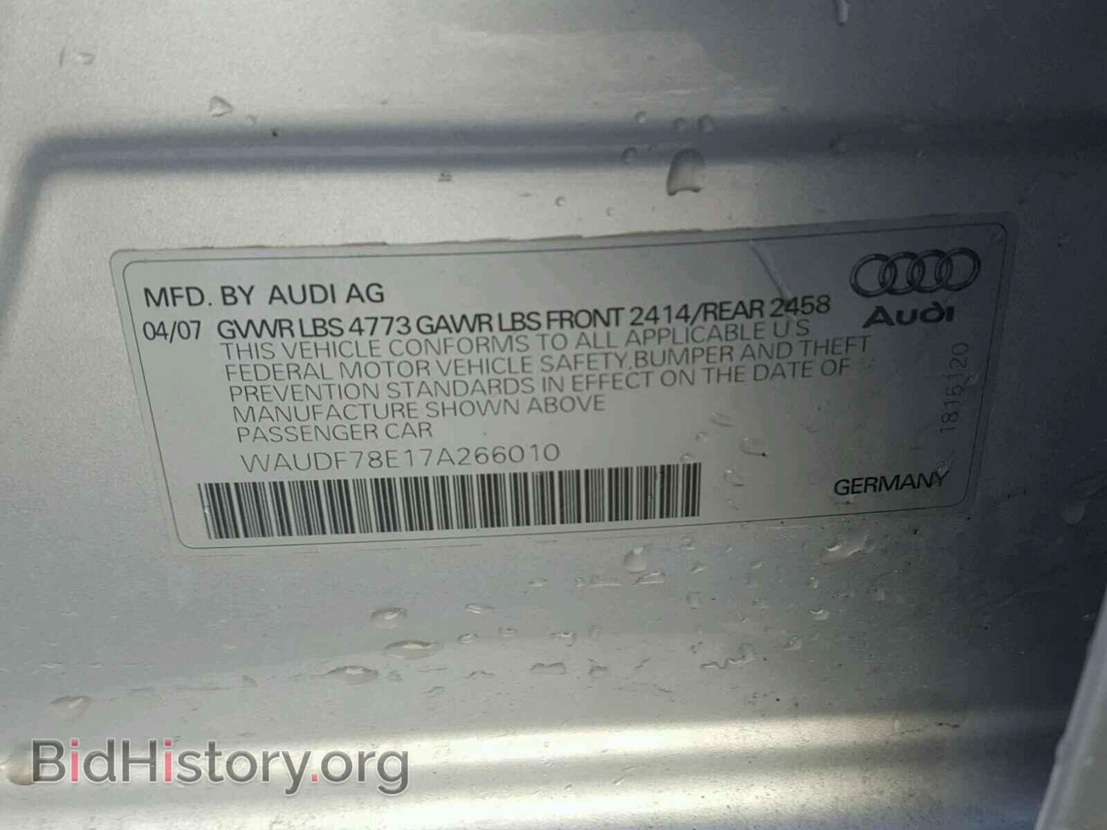 2007 AUDI A4 - VIN: WAUDF78E17A266010 - Фото 10