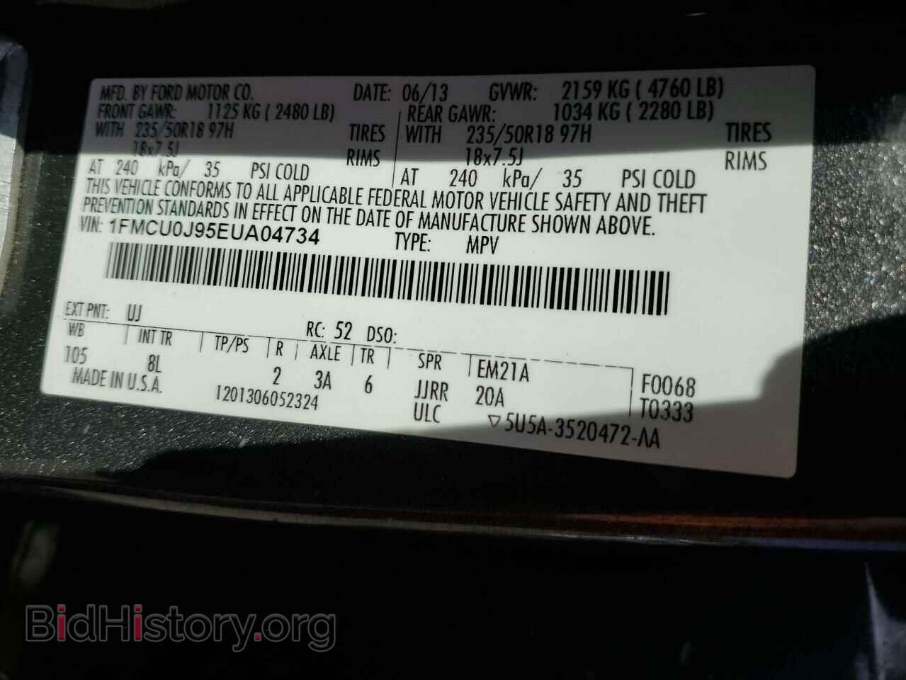 2014 FORD ESCAPE - VIN: 1FMCU0J95EUA04734 - Фото 13