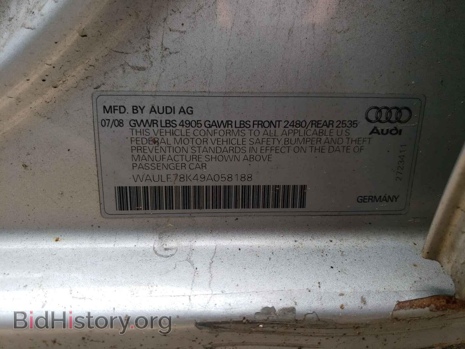 2009 AUDI A4 - VIN: WAULF78K49A058188 - Фото 10