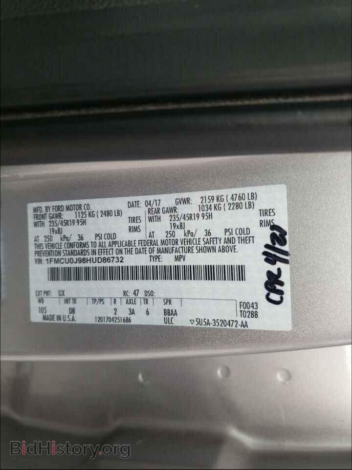 2017 FORD ESCAPE - VIN: 1FMCU0J98HUD86732 - Photo 10