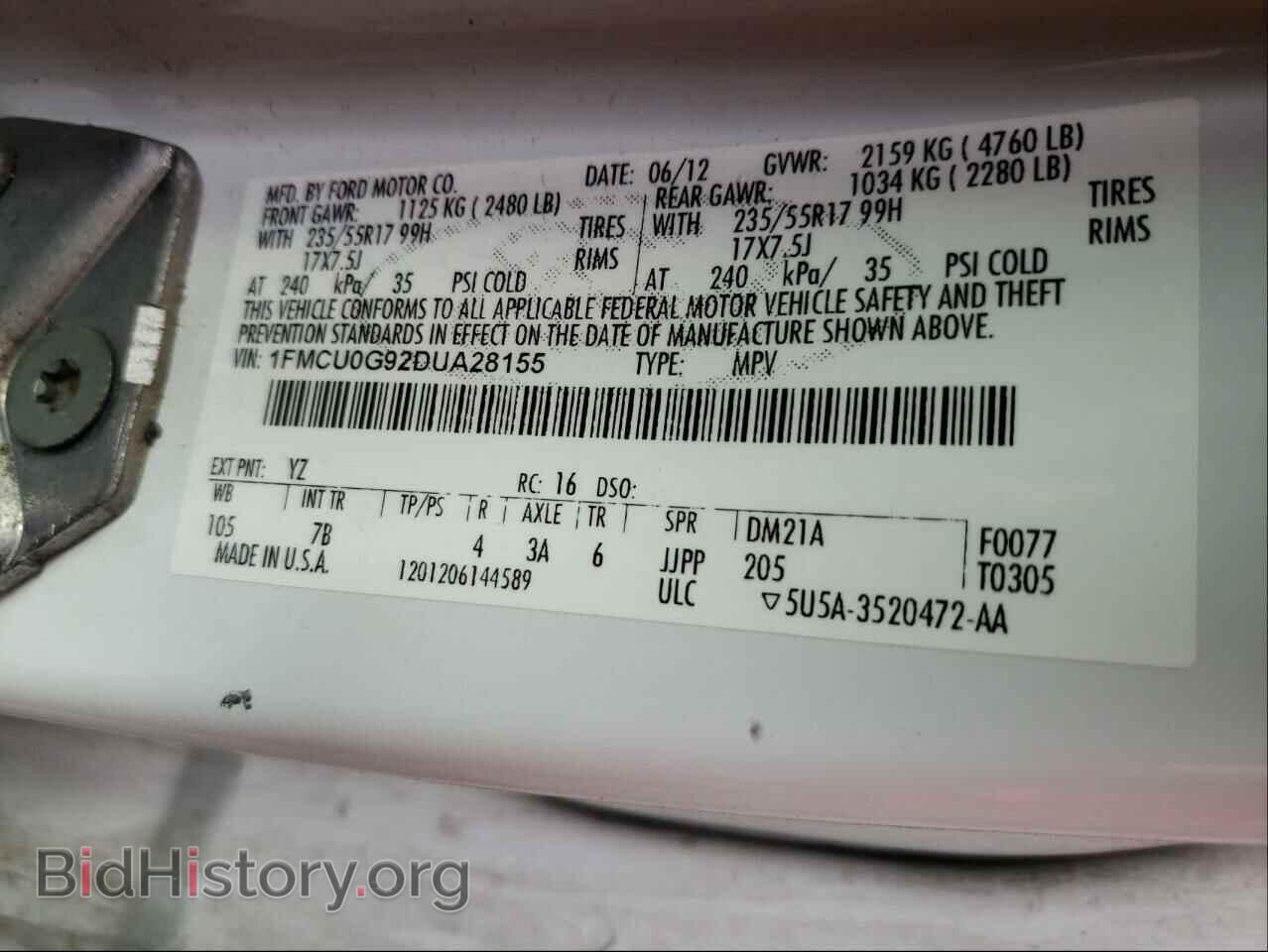 2013 FORD ESCAPE - VIN: 1FMCU0G92DUA28155 - Фото 10