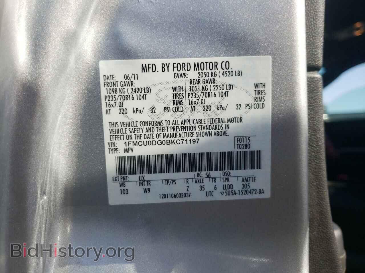 2011 FORD ESCAPE - VIN: 1FMCU0DG0BKC71197 - Фото 10