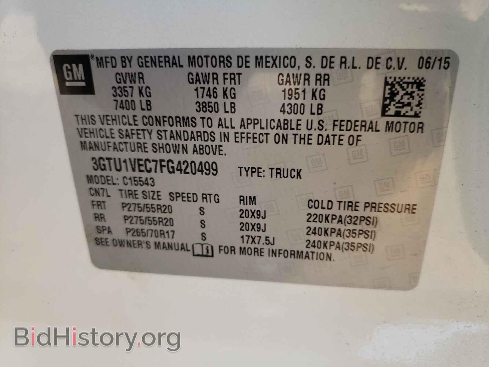 2015 GMC SIERRA - VIN: 3GTU1VEC7FG420499 - Фото 10