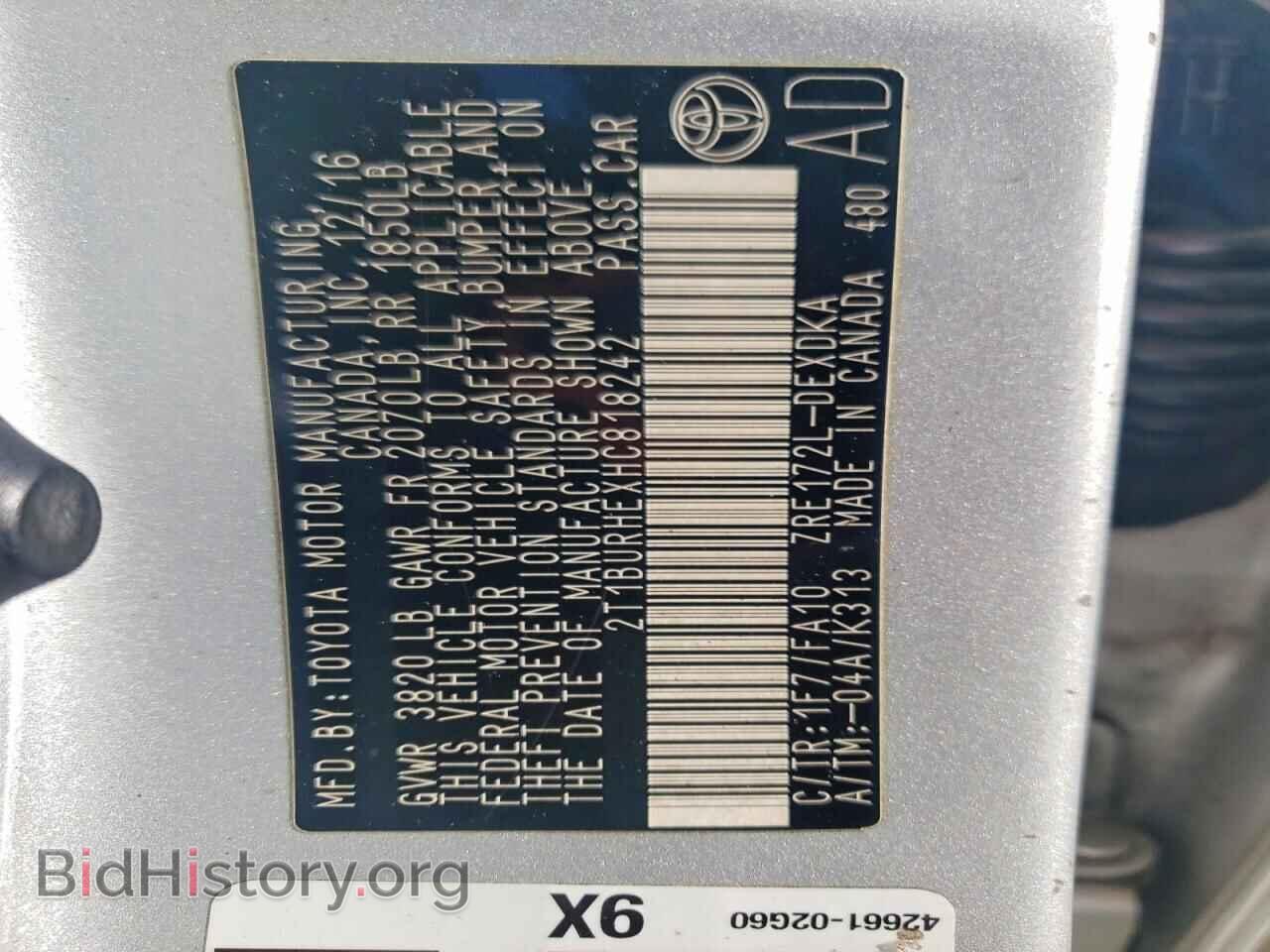 2017 TOYOTA COROLLA - VIN: 2T1BURHEXHC818242 - Фото 12