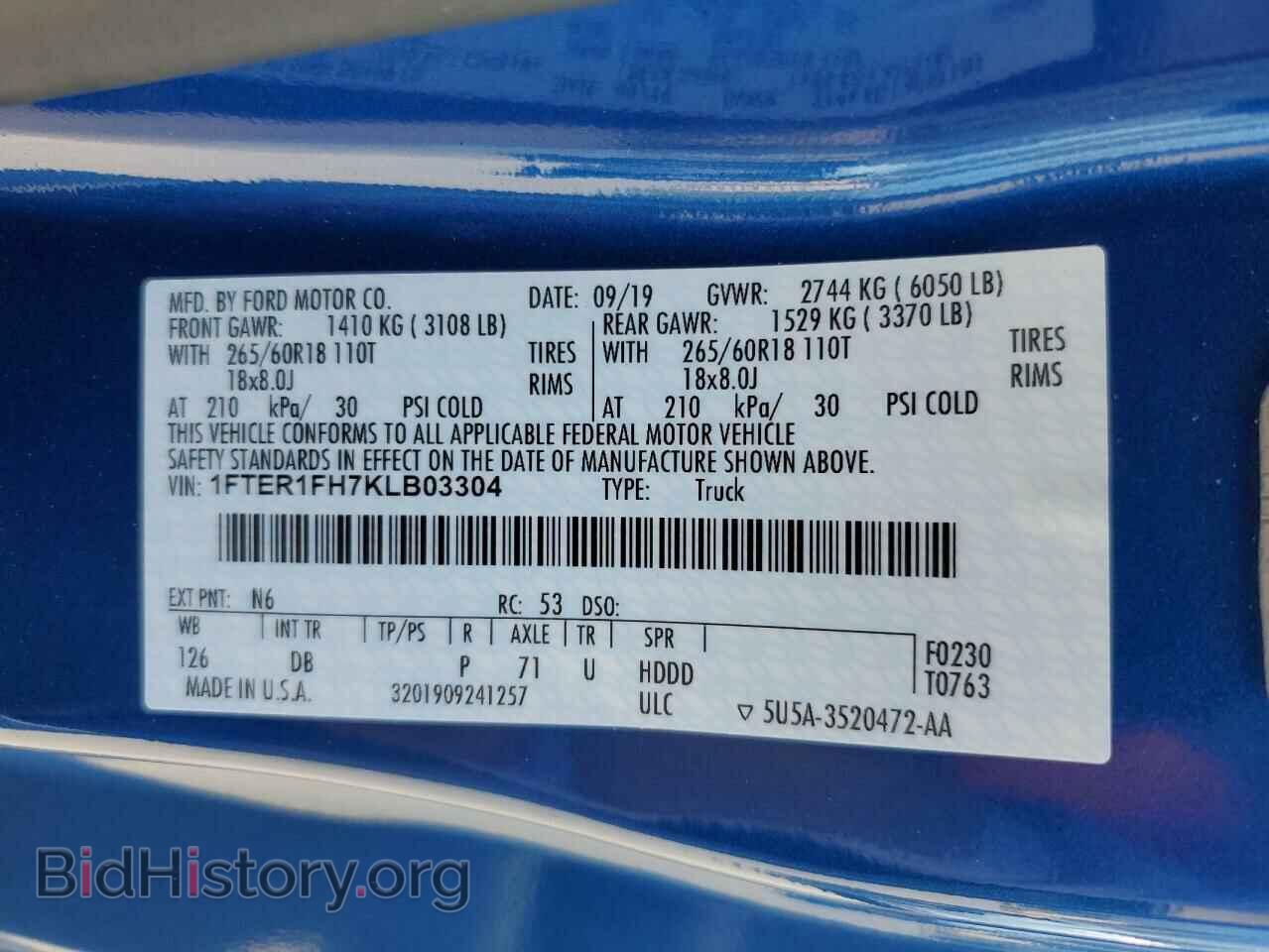 2019 FORD RANGER - VIN: 1FTER1FH7KLB03304 - Фото 12