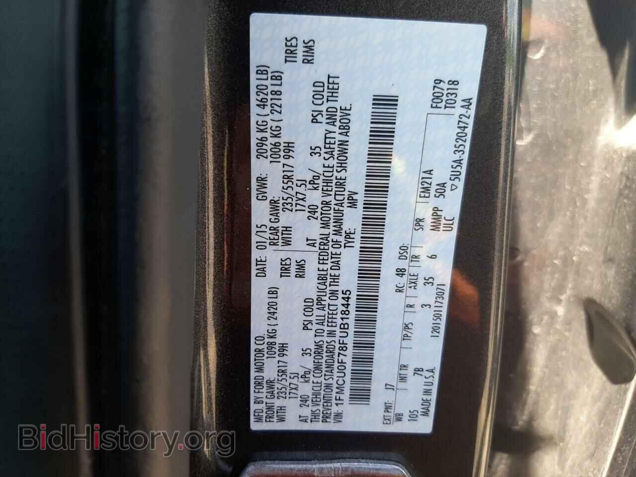 2015 FORD ESCAPE - VIN: 1FMCU0F78FUB18445 - Фото 10