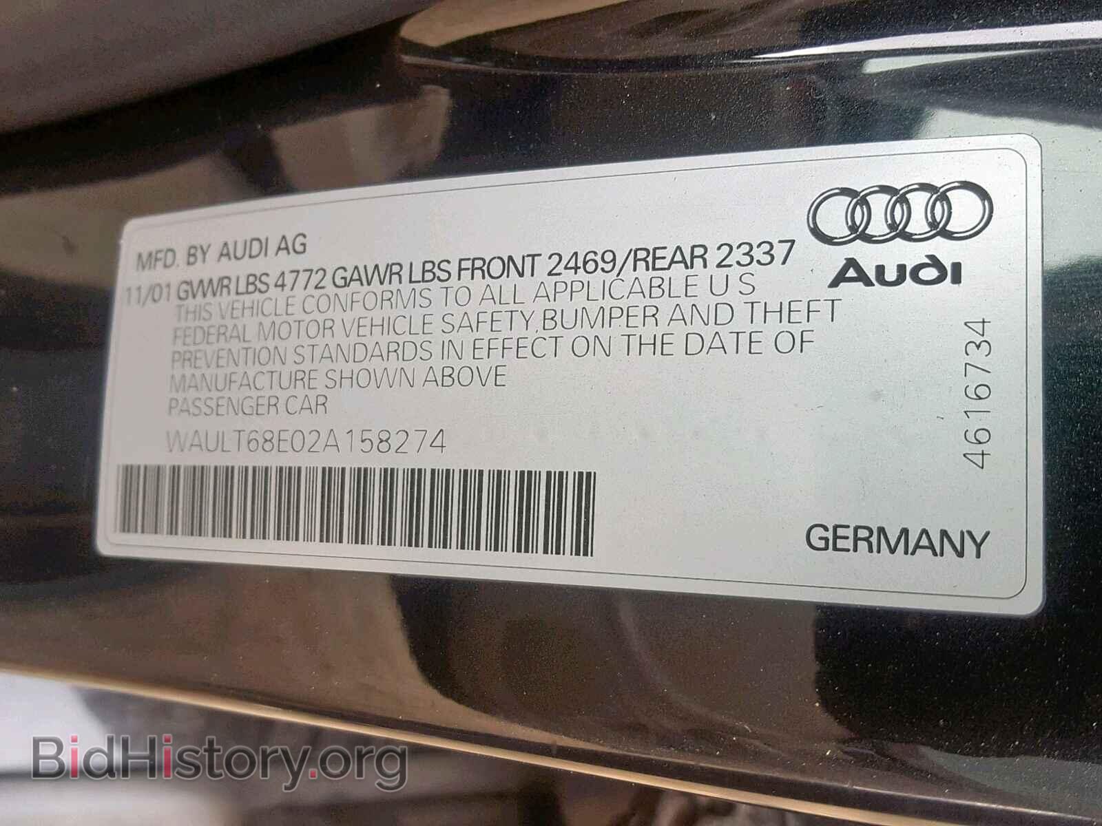 2002 AUDI A4 - VIN: WAULT68E02A158274 - Photo 10