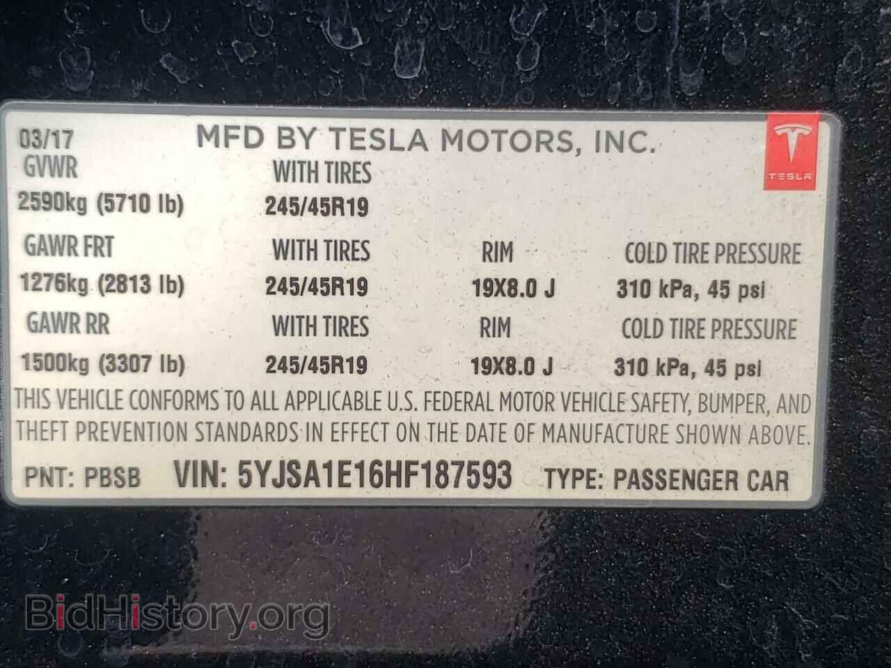 2017 TESLA MODEL S - VIN: 5YJSA1E16HF187593 - Фото 10